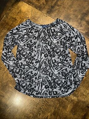 Basic Editions Black and Gray Animal Print Long Sleeve Top